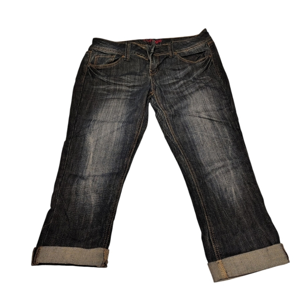 Vintage Y2K Refuge Denim Blue Fade Stitched Pocket Cropped Cuffed Jeans Size 8